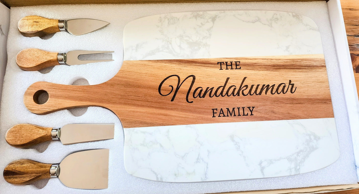 Personalized Marble Charcuterie Board with Utensils